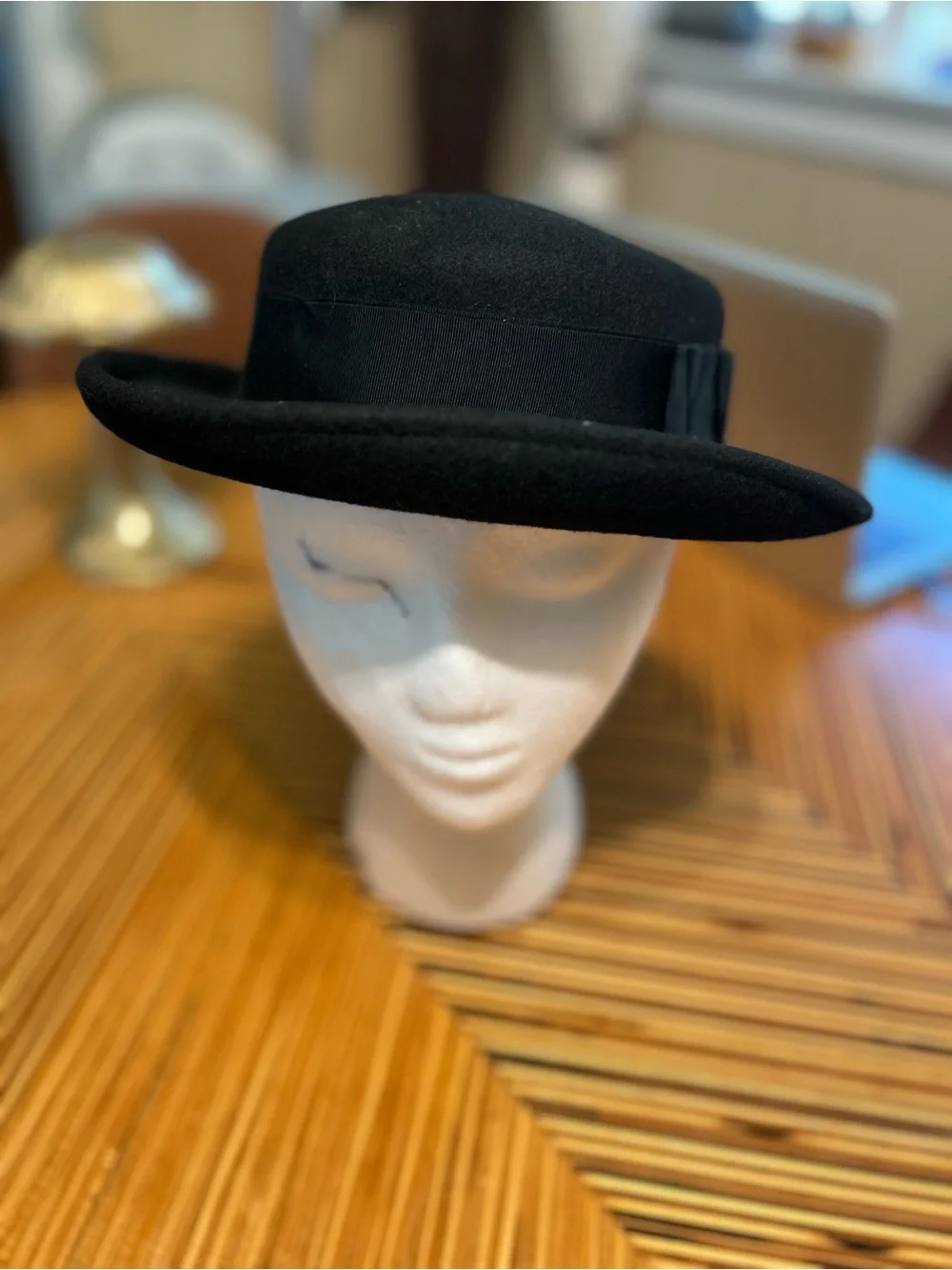 Classic Black Wool Pork Pie Fedora Teller Bowler Hat -  Accessories