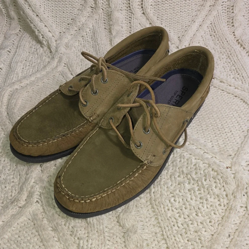 Sperry‎ Top-Sider Boat Shoes Army Green Leather Suede Mens 11 Excellent STS22942