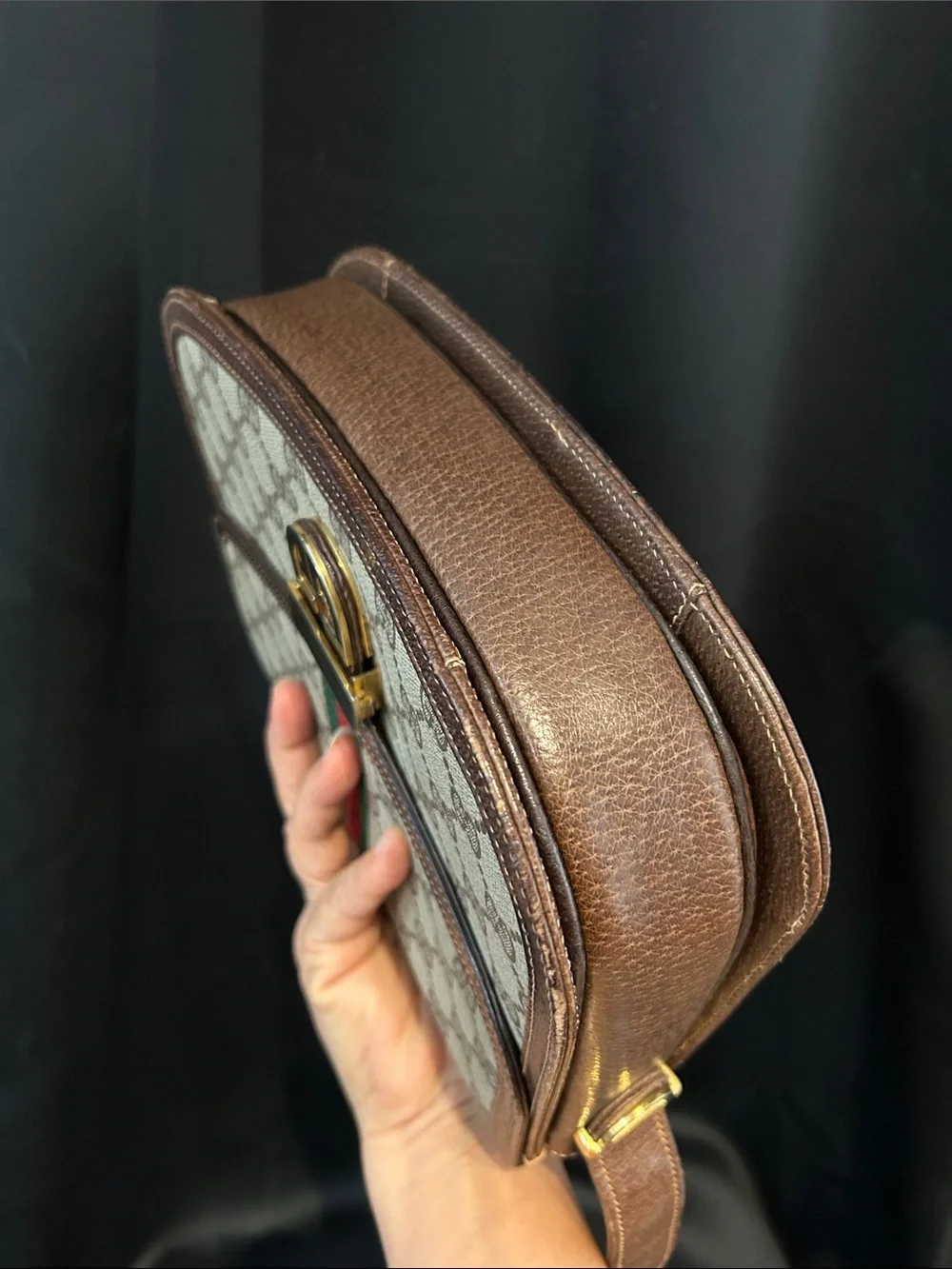 VTG Gucci Ophidia Coated Canvas Shoulder bag w/ Brown Trim Red/Green Sherry Line