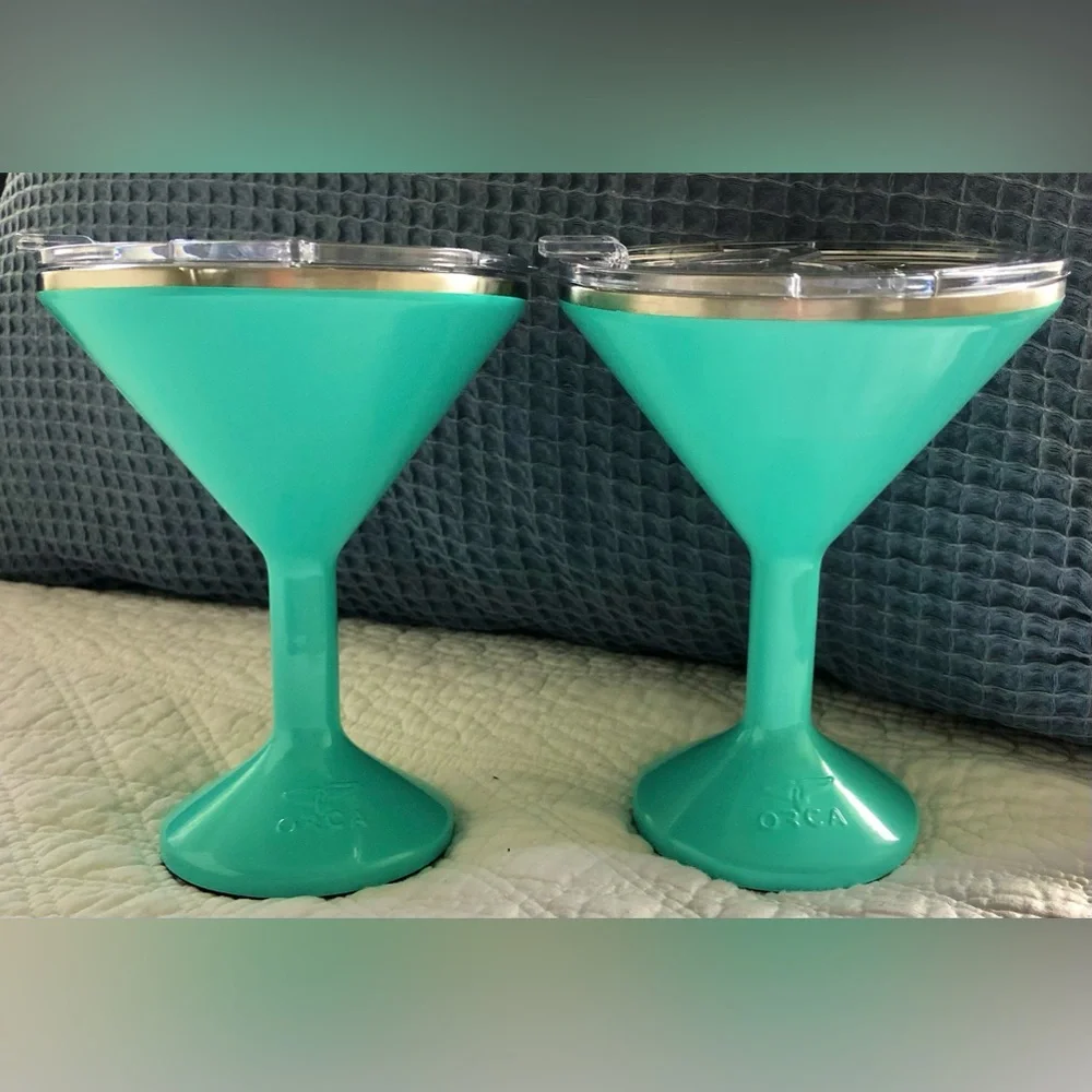 Orca Seafoam Stainless insulated Martini Glasses w/ Tail Lid to Keep Cold