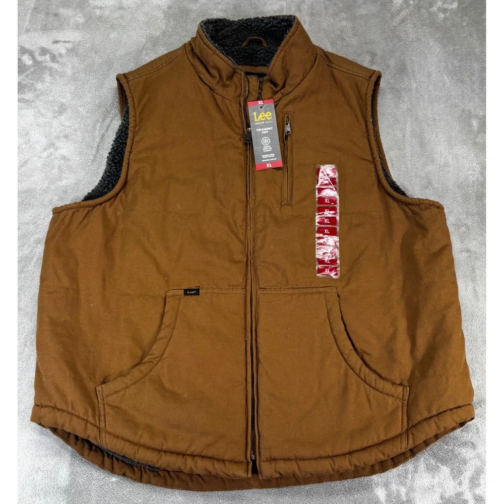 Lee Summit Vest Mens XL Tobacco Brown NWT Sherpa Lined Canvas Workwear LM30VT618