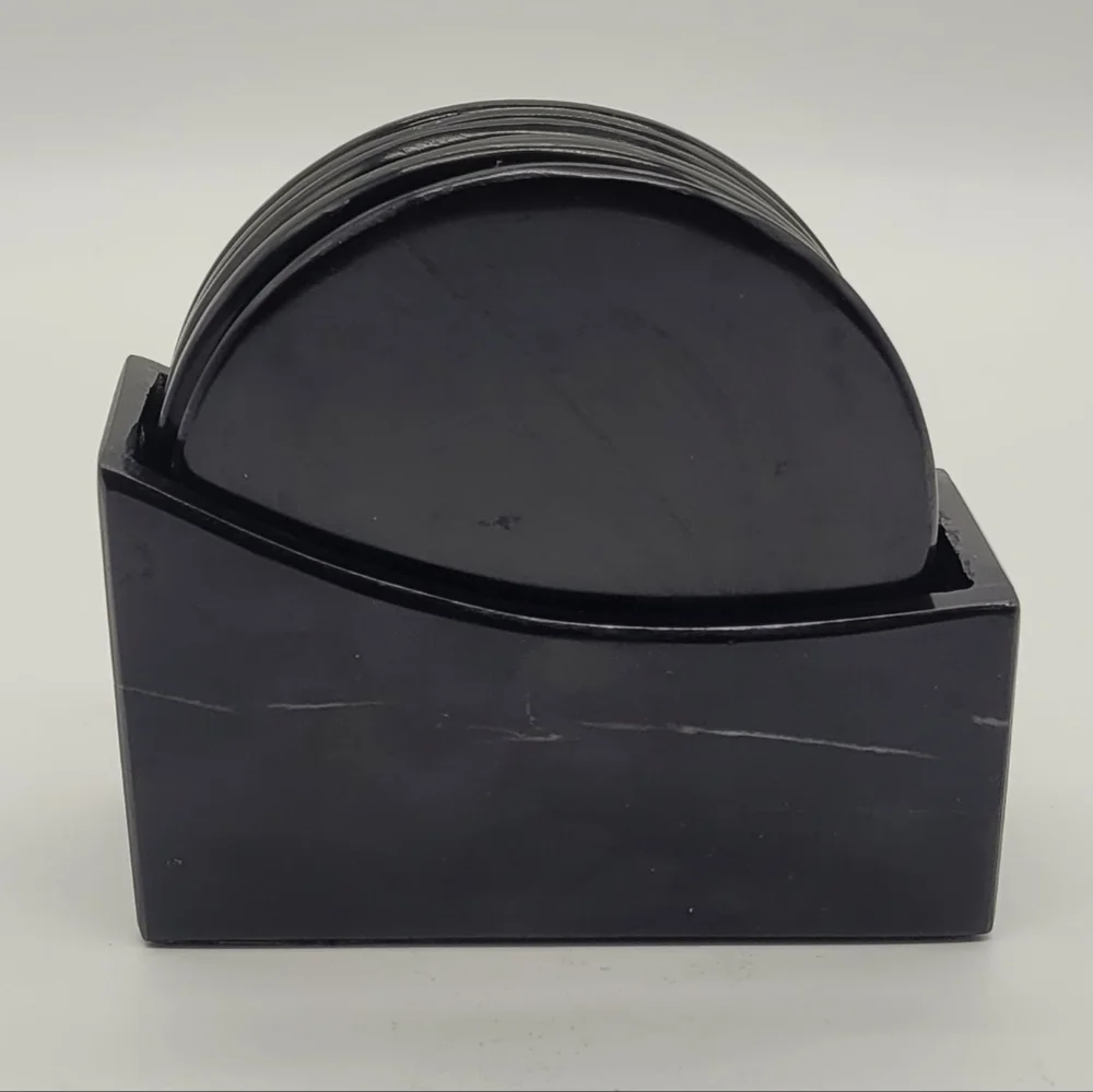 Black Marble Cocktail Drink Coasters With Holder set of 6​​​