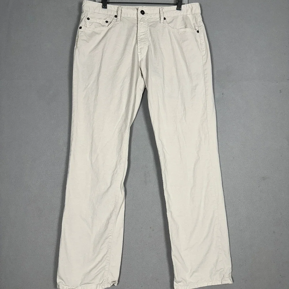 Bonobos Pant Mens 35x32 Straight Leg Cotton Linen Blend Off White Stone Jean Cut