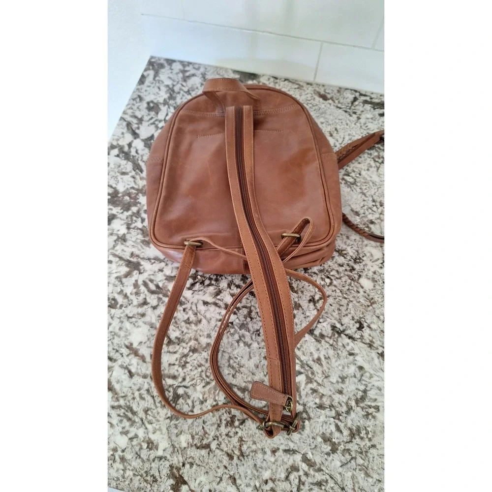 Tommy Bahama Brown Leather Mini Backpack Convertible Sling Bag RN 75343