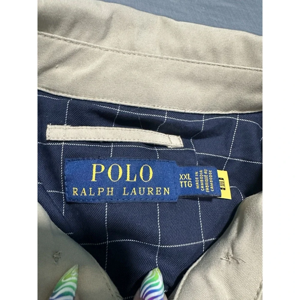 POLO RALPH LAUREN Men's Cotton Khaki Bomber Jacket Plaid Lined, 2XL