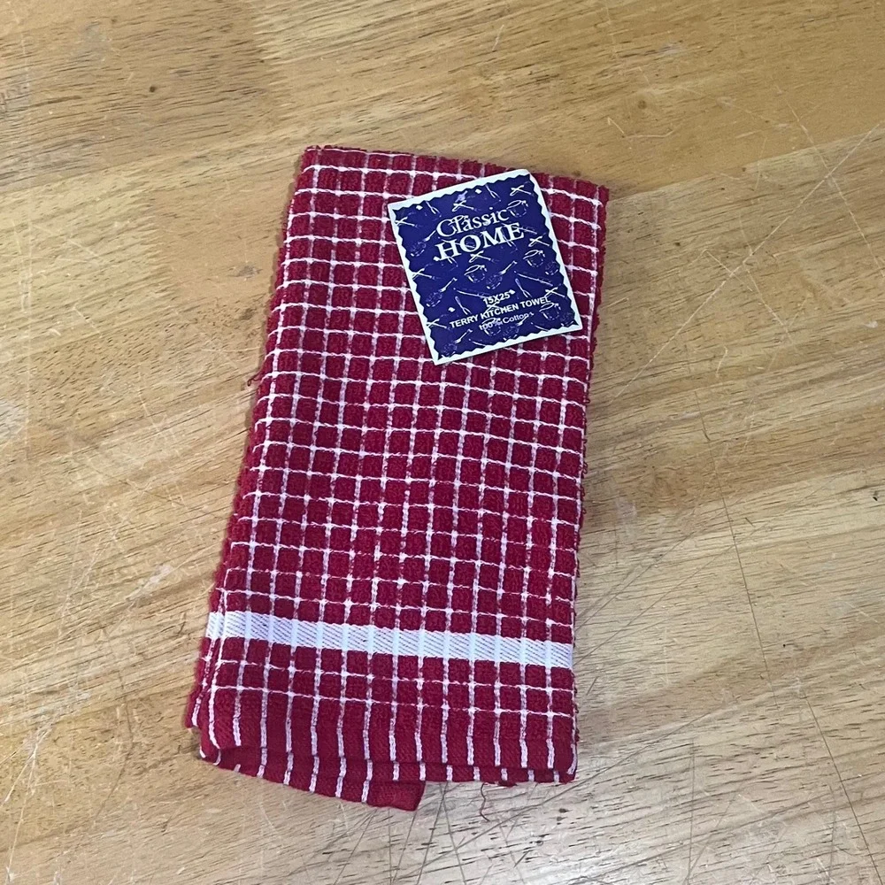 Classic Home Red White Windowpane Terry Kitchen‎ Towel 15x25 Farmhouse Vtg Style