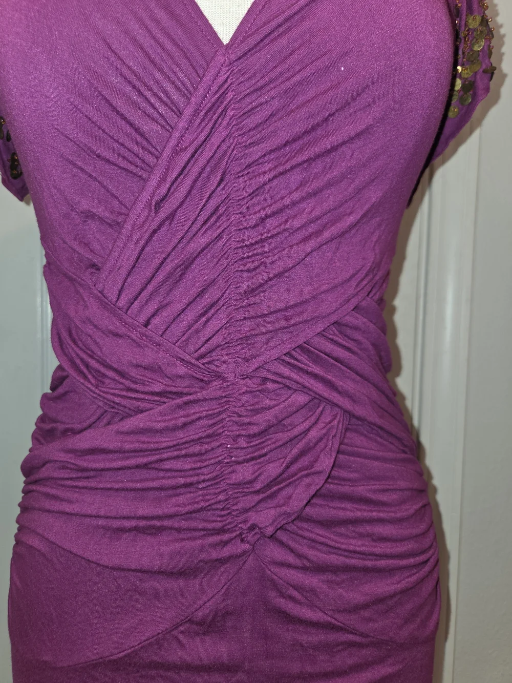 Free People Magenta Ruched V-Neck Midi Dress