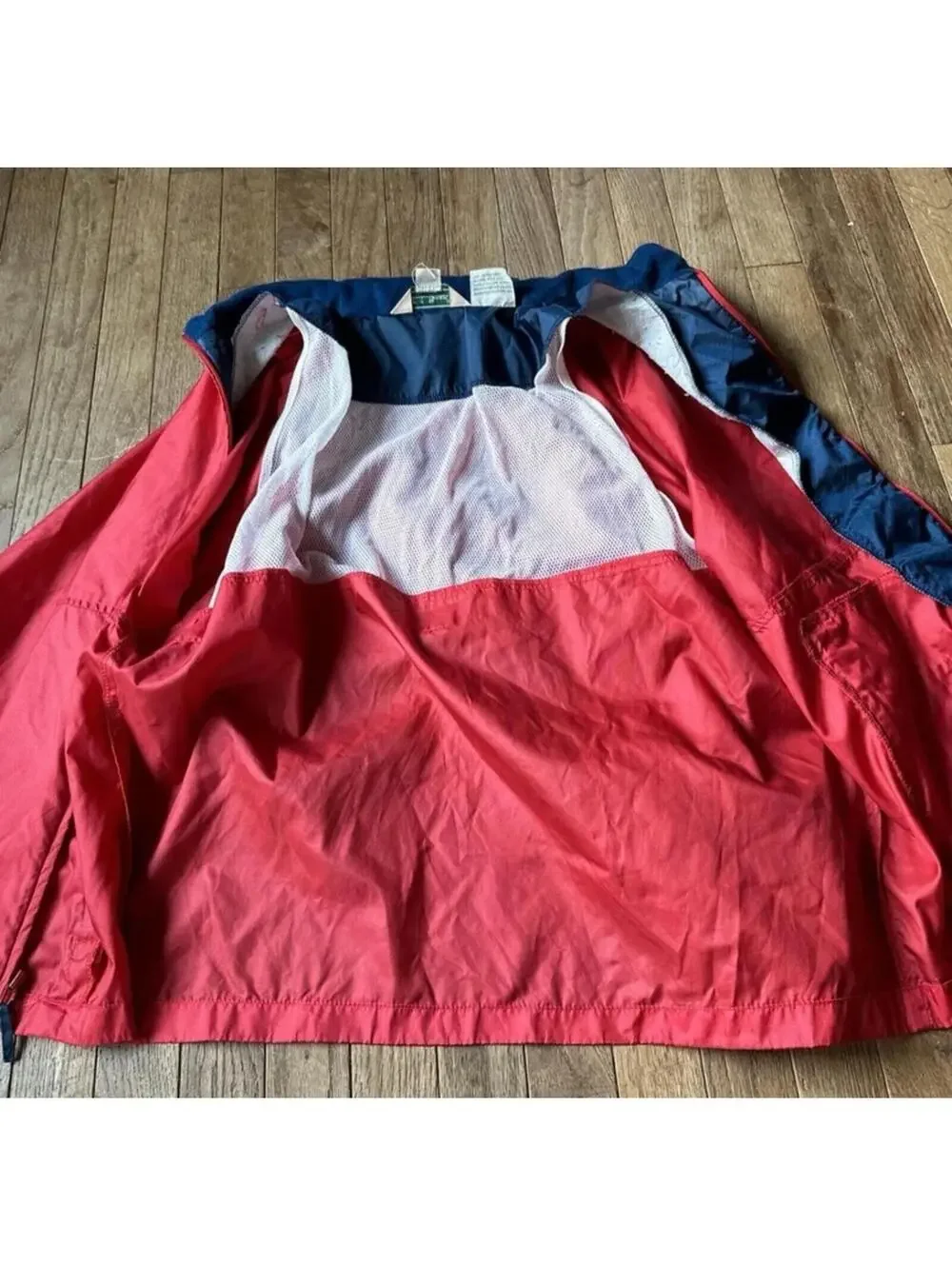 Vintage LL Bean Three Season Jacket Large L Red Blue Warm Up Windbreaker