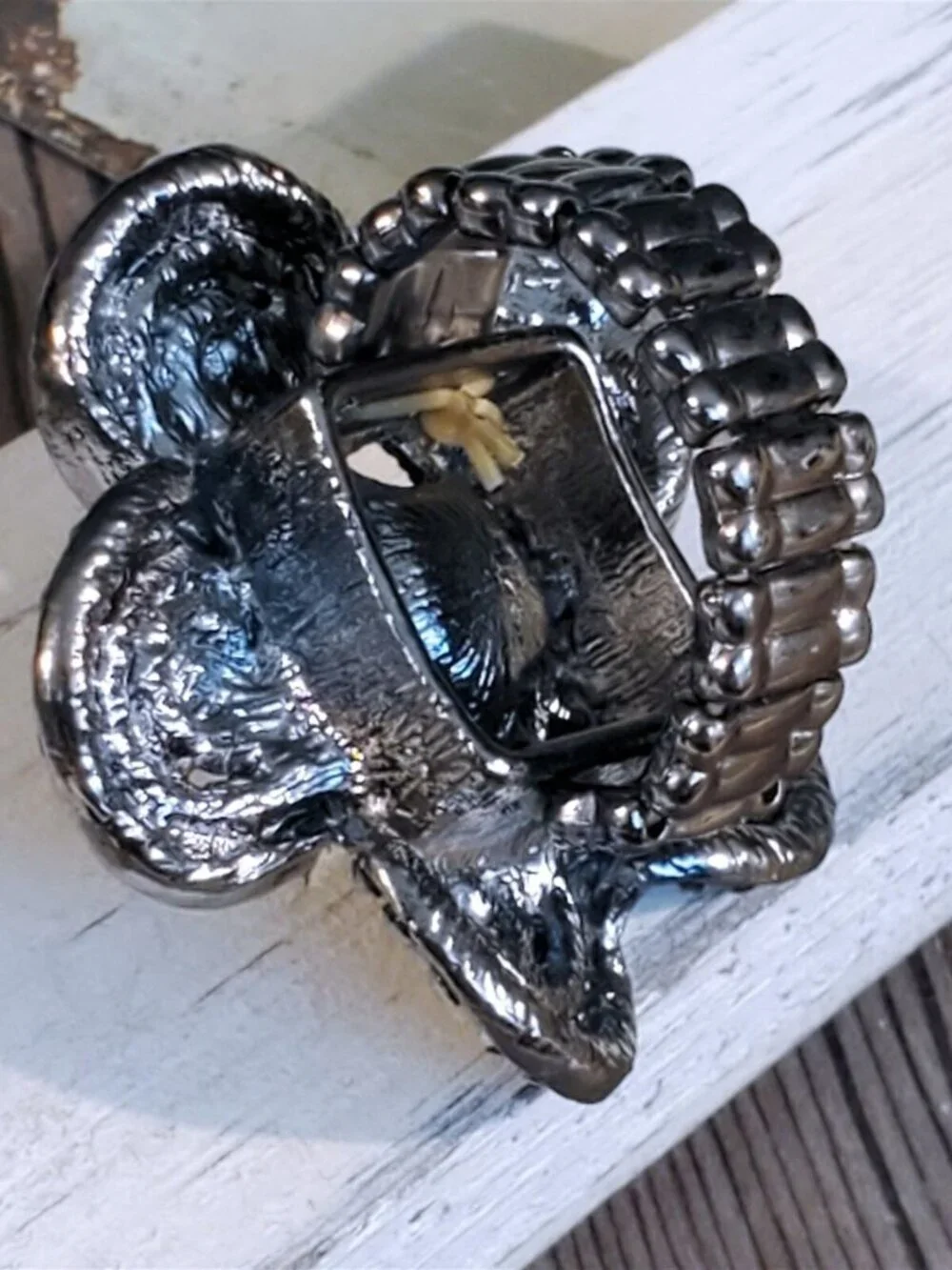 Bold Statement Gunmetal Black Gray Crystal Flower Adjustable Cocktail Ring