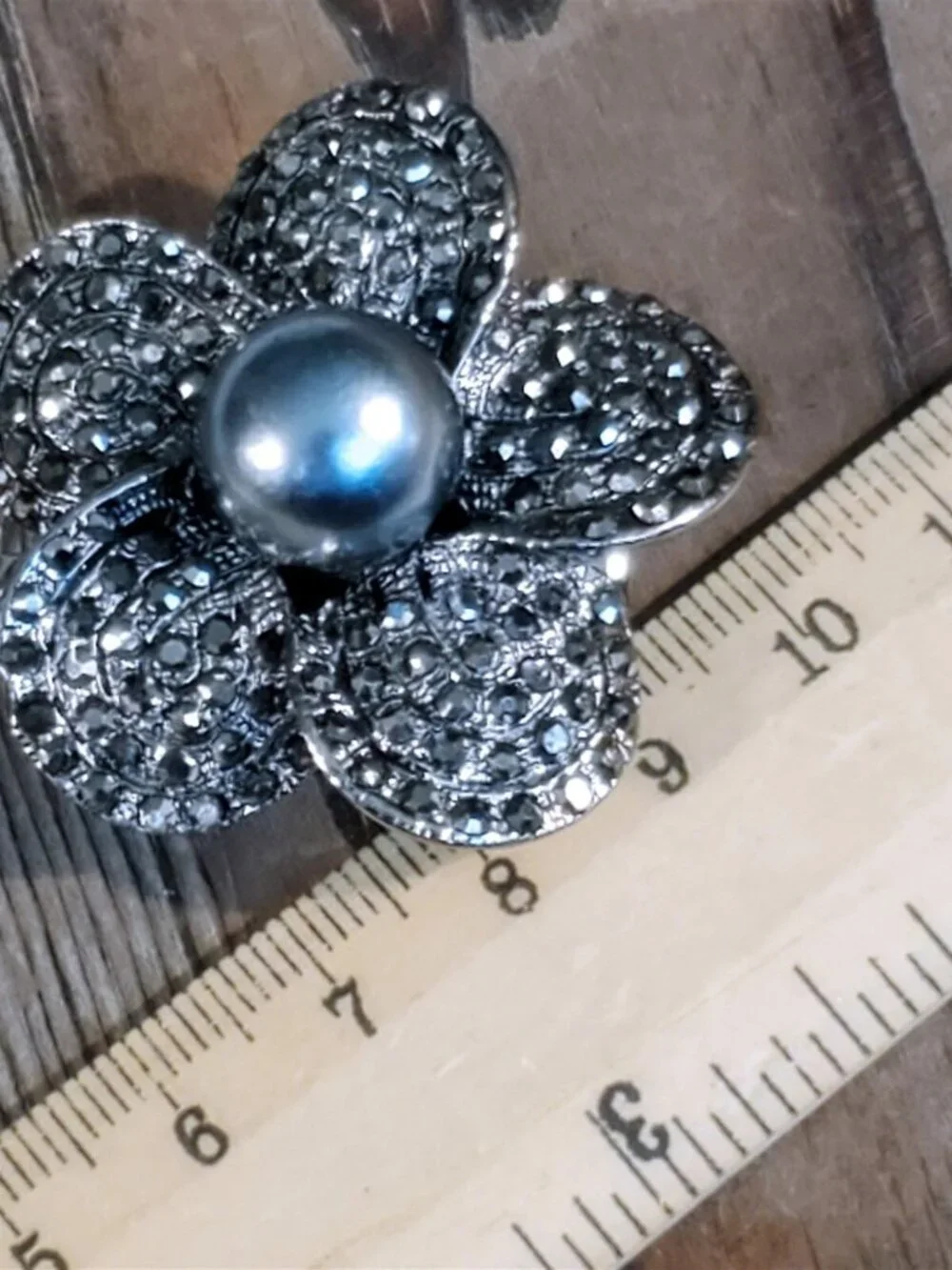 Bold Statement Gunmetal Black Gray Crystal Flower Adjustable Cocktail Ring