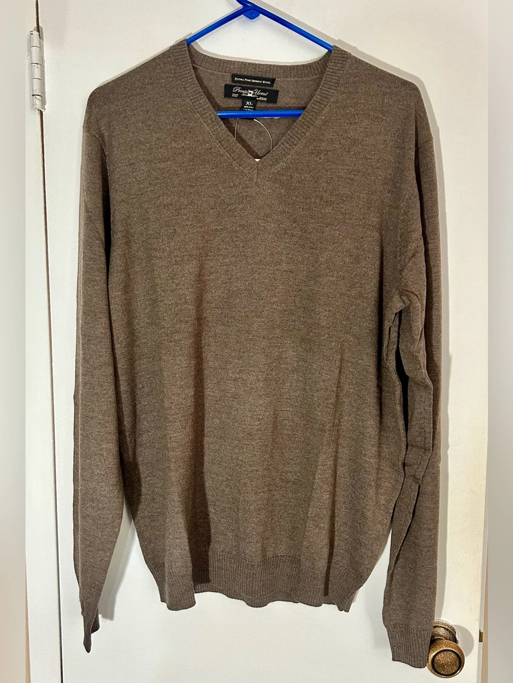 Pronto Uomo 100% Extra Fine Merino Wool Men’s V-Neck Sweater - Brown, XL - NWT
