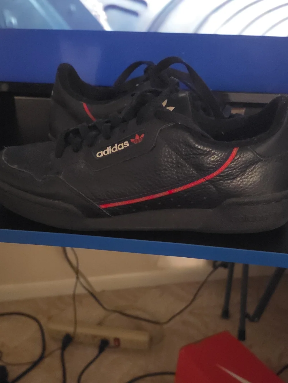 adidas Men’s Black Leather Sneakers with Red Stripe
