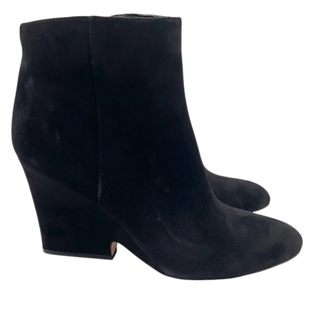 Sam‎ Edelman black Wilson Boot Size 8.5 Wedge Heel Black Suede Bootie Almond Toe