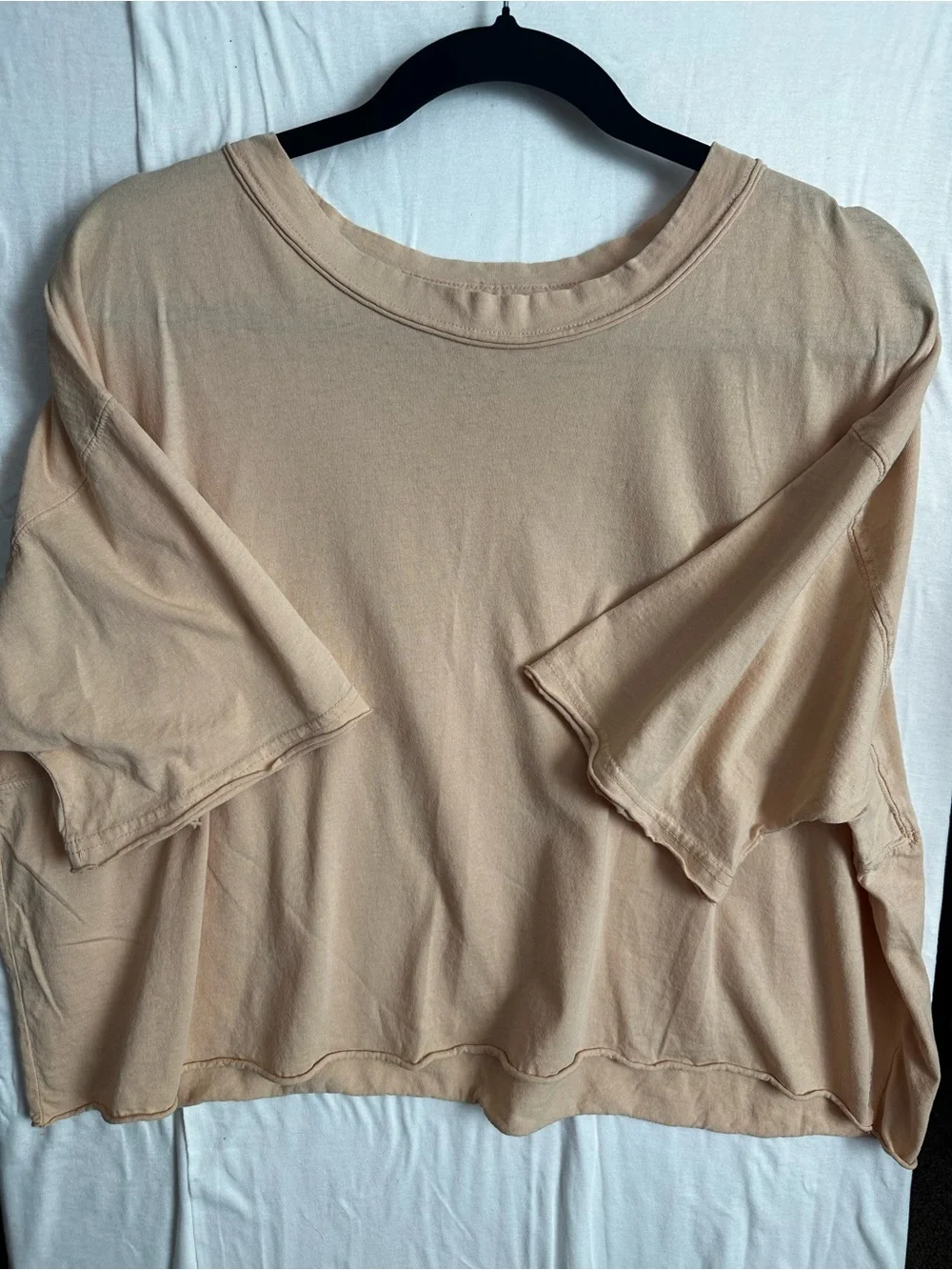 Free People We The Free Perfectly Oversized Cropped Tee Shirt Beige Tan Large