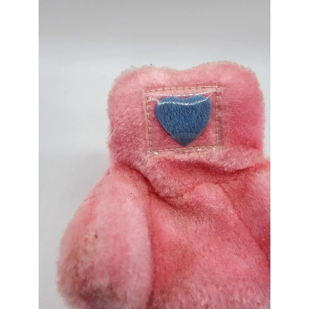 Vintage Pink Fuzzy Plush Doll Chair Blue Heart Accent Miniature Furniture 4 Inch