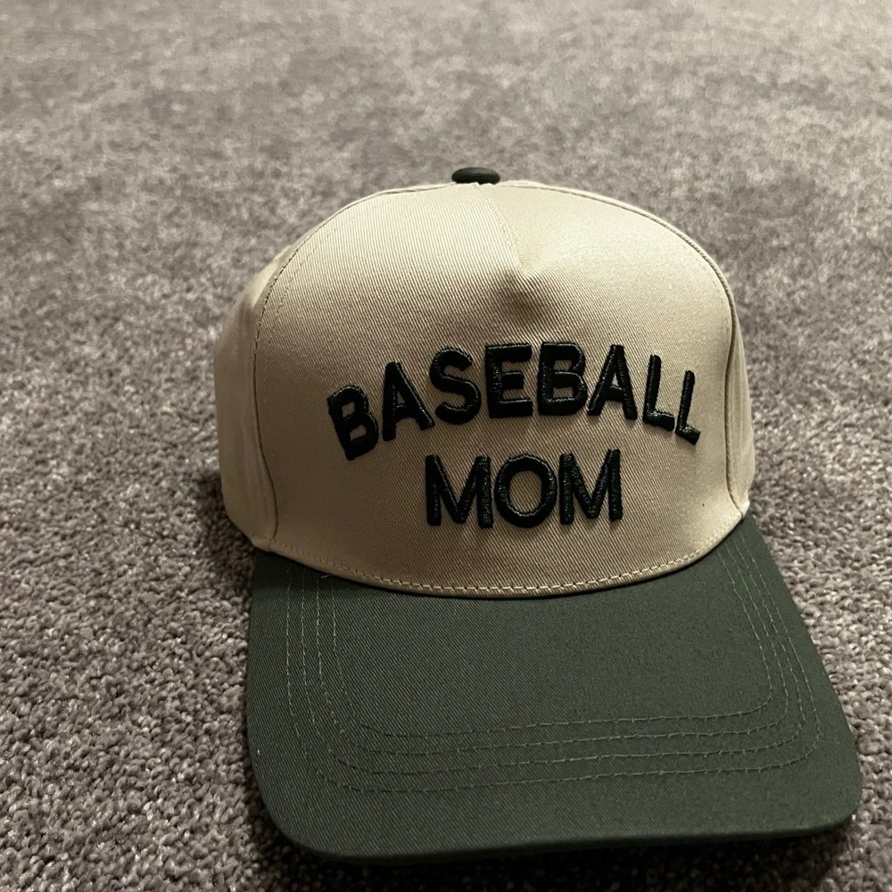 Baseball Mom Two-Tone Cap - Olive Brim, Cream Crown