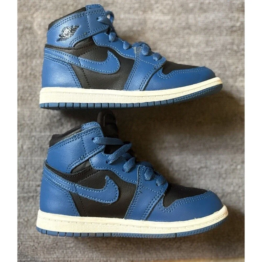Nike Air Jordan 1 Retro High OG TD Dark Marina Blue Black Kids Size 9C AQ2665-40