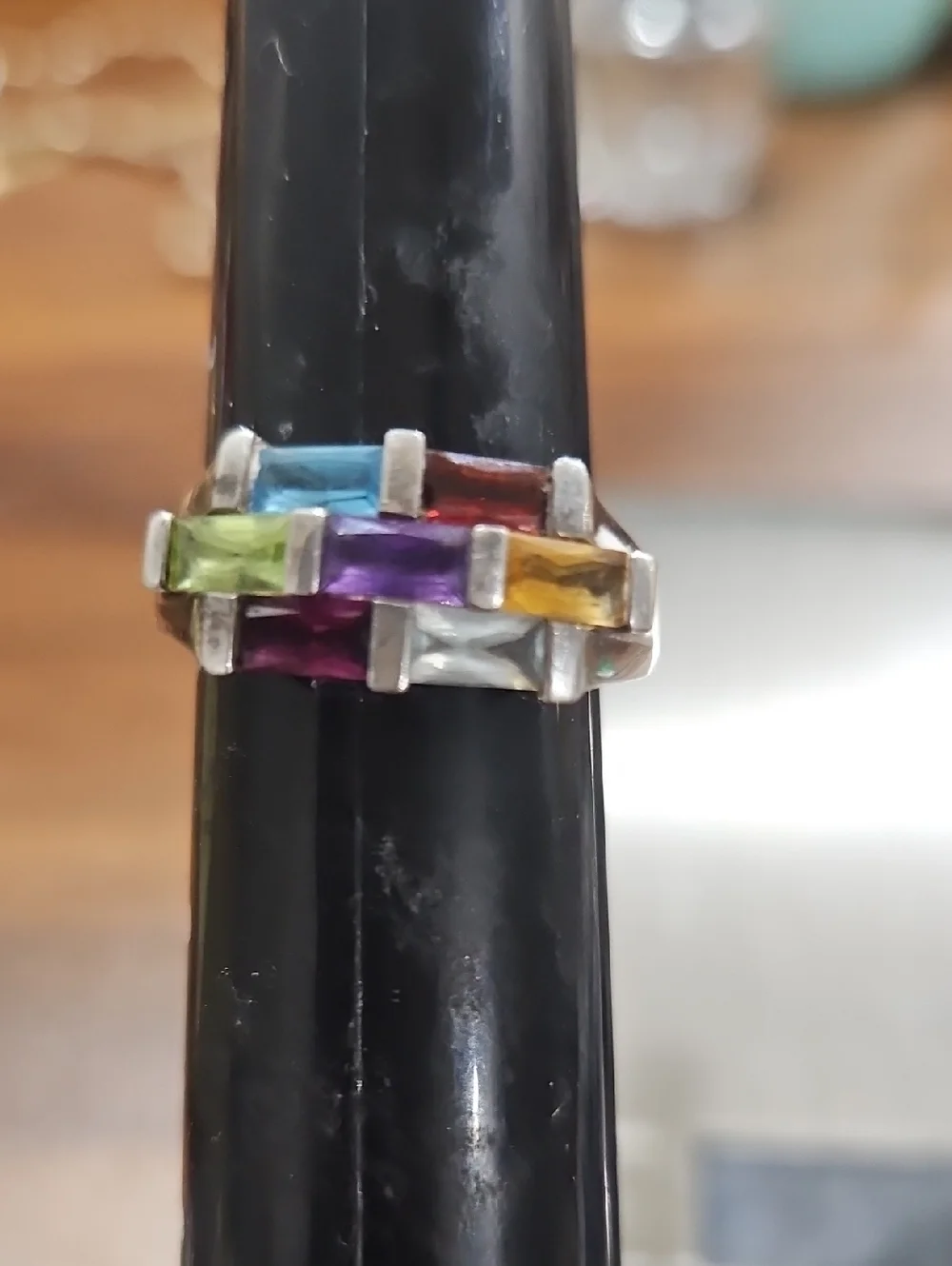 Vintage Sterling Multi Gemstone Ring Color Amethyst Topaz Citrine Garnet Peridot