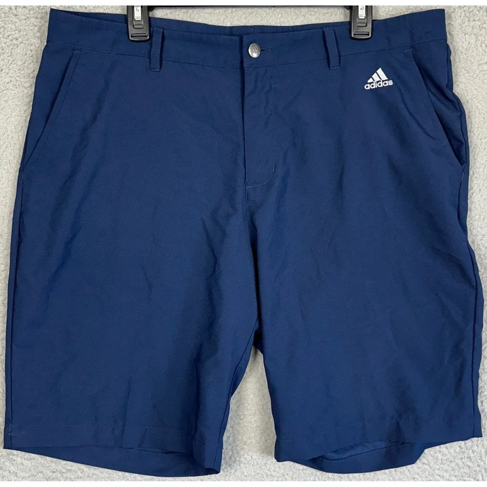 Adidas Shorts Mens 38 Navy Blue Chino Golf Performance Activewear Flat Front