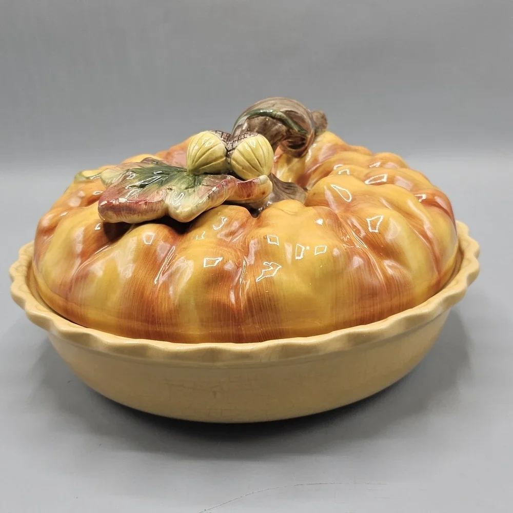 Vintage Cracker Barrel Ceramic Pumpkin Patch Lid Pumpkin Pie Plate Fall Harvest