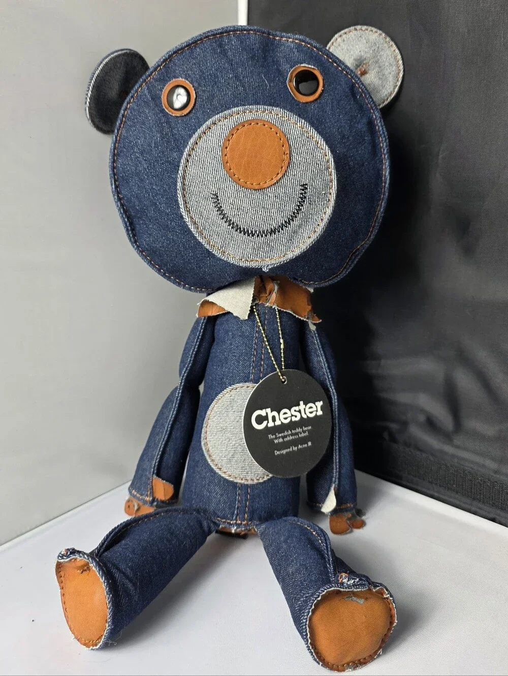 Chester Denim Bear Plush with Leather Accents