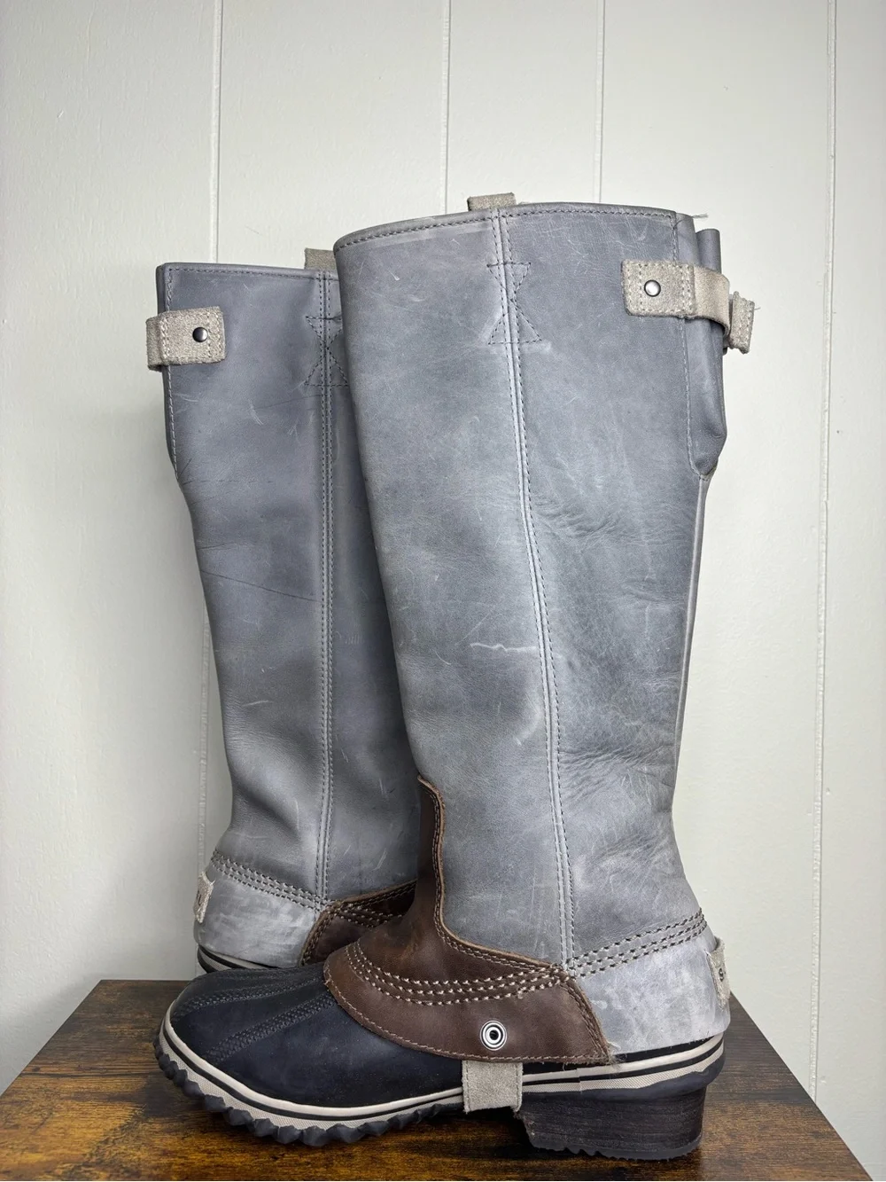 Sorel Slimpack Tall II Riding Boots Womens  Waterproof Leather Gray Size 7.5