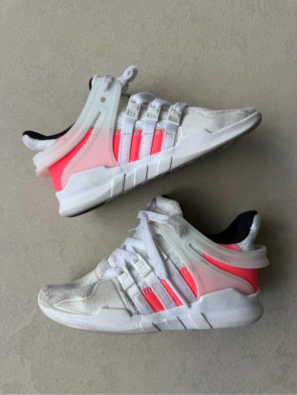 adidas Kids White Sneakers with Neon Pink Accents
