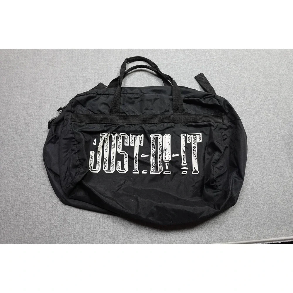 Vintage Nike Black Just Do It Duffle Bag Soft Case Adjustable Strap Men 23