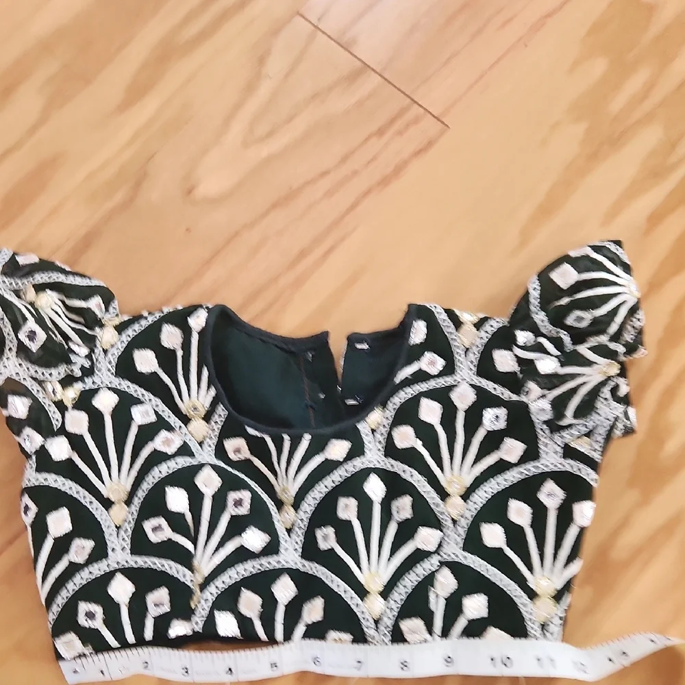 Dark Green and White Three-Piece Lehanga Choli For Girls 2-3 Yrs Short Sleeves