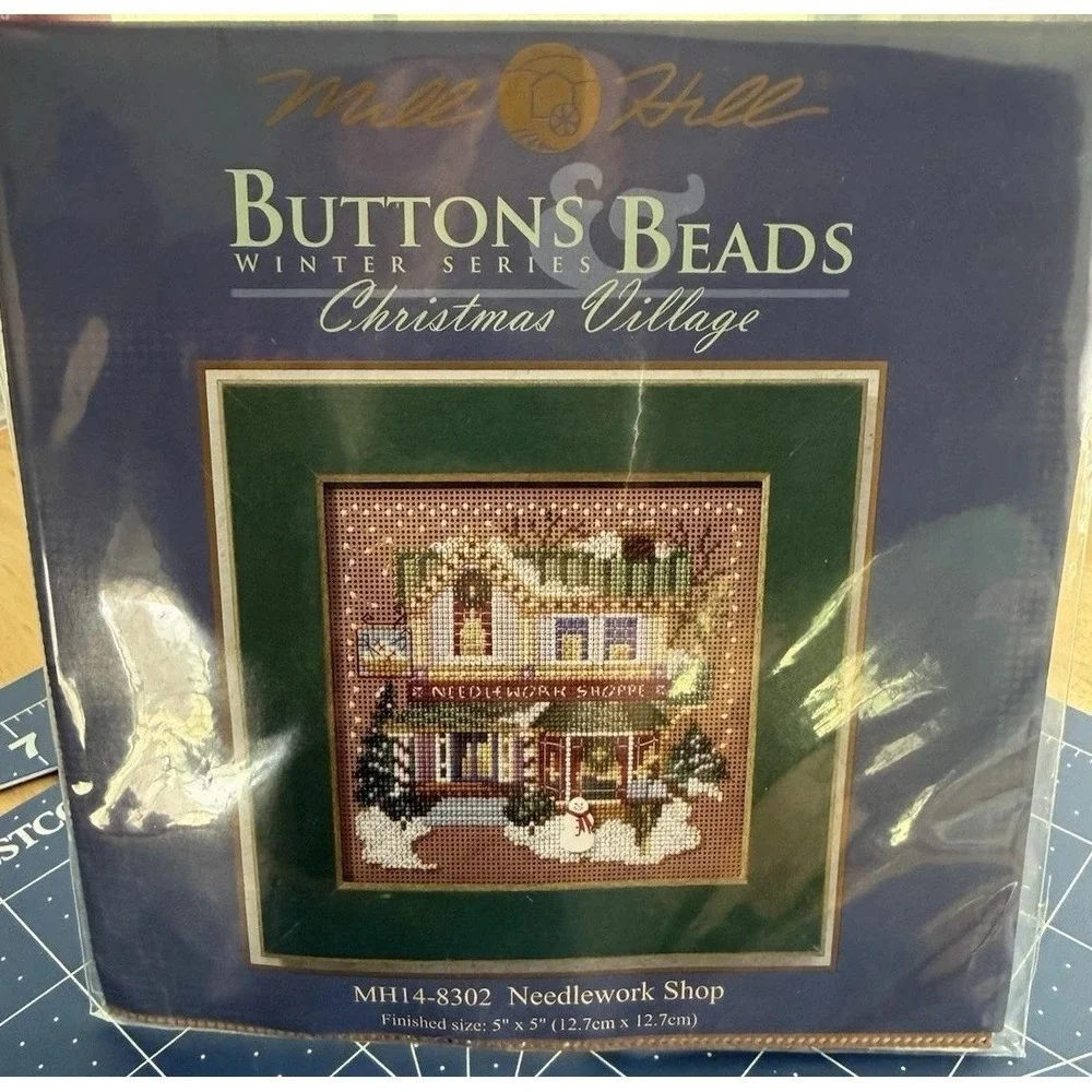 Mill Hill Buttons & Beads Christmas Village Needlework Shop w Ceramic Button