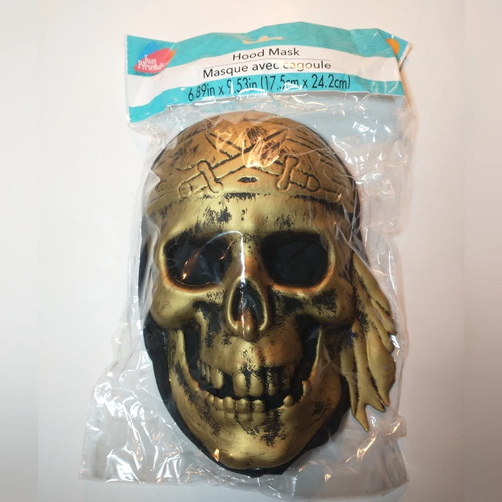 Halloween Gold Pirate Skull Mask Black Hood Cover 6.89