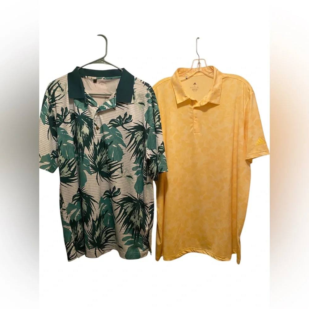 Bundle of Floral Print golf‎ polos. Brands include Adidas and Monterey. Size XL