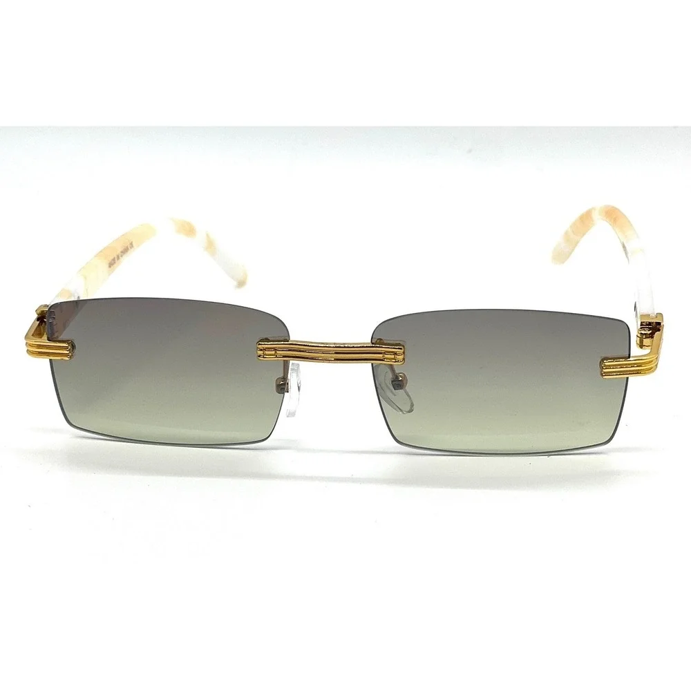 Rimless Rectangle Sunglasses Vintage Style Gold Frame Horn Rim Fashion Women New