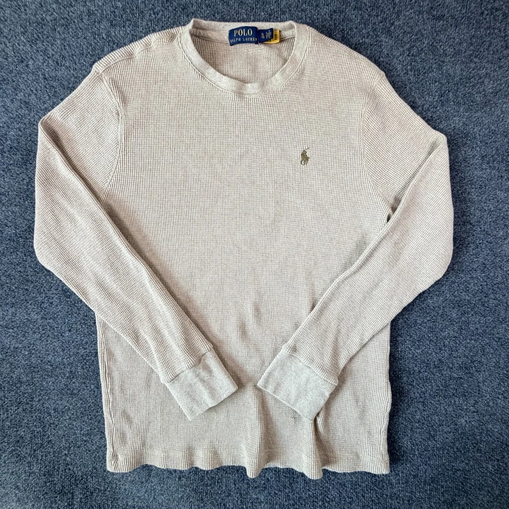 Polo‎ Ralph Lauren Shirt Mens X-Large Beige Waffle Knit Pony Logo Winter READ