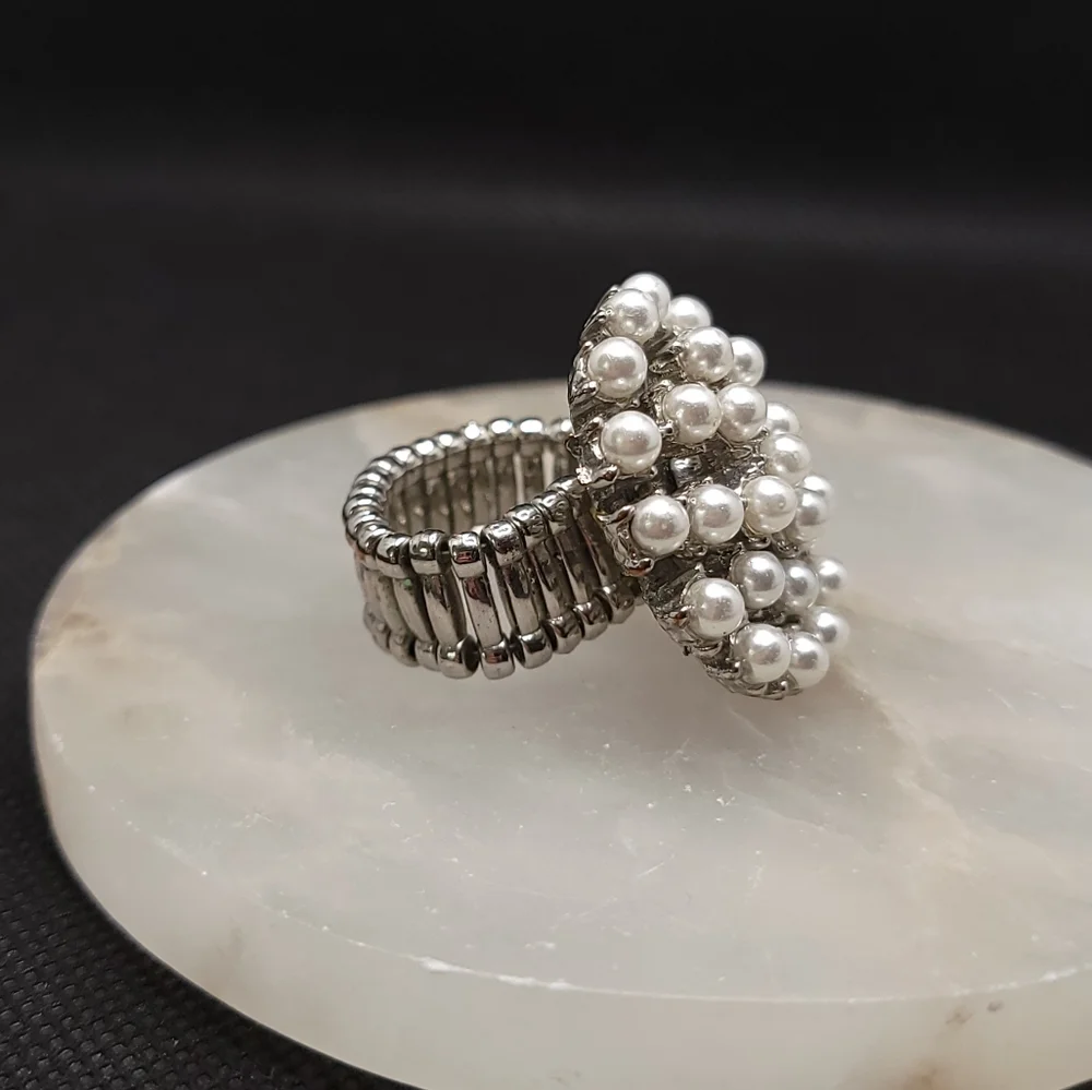 Faux Pearl Cluster Ring Adjustable Statement Piece