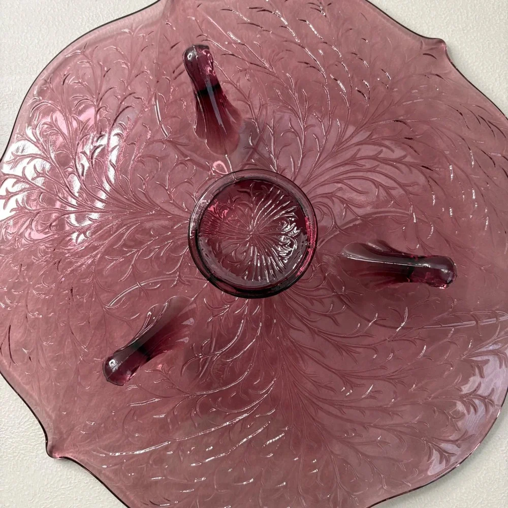Vintage Indiana Glass Tiara Sandwich Plum Purple 3 Footed Scalloped‎ Bowl 10.5