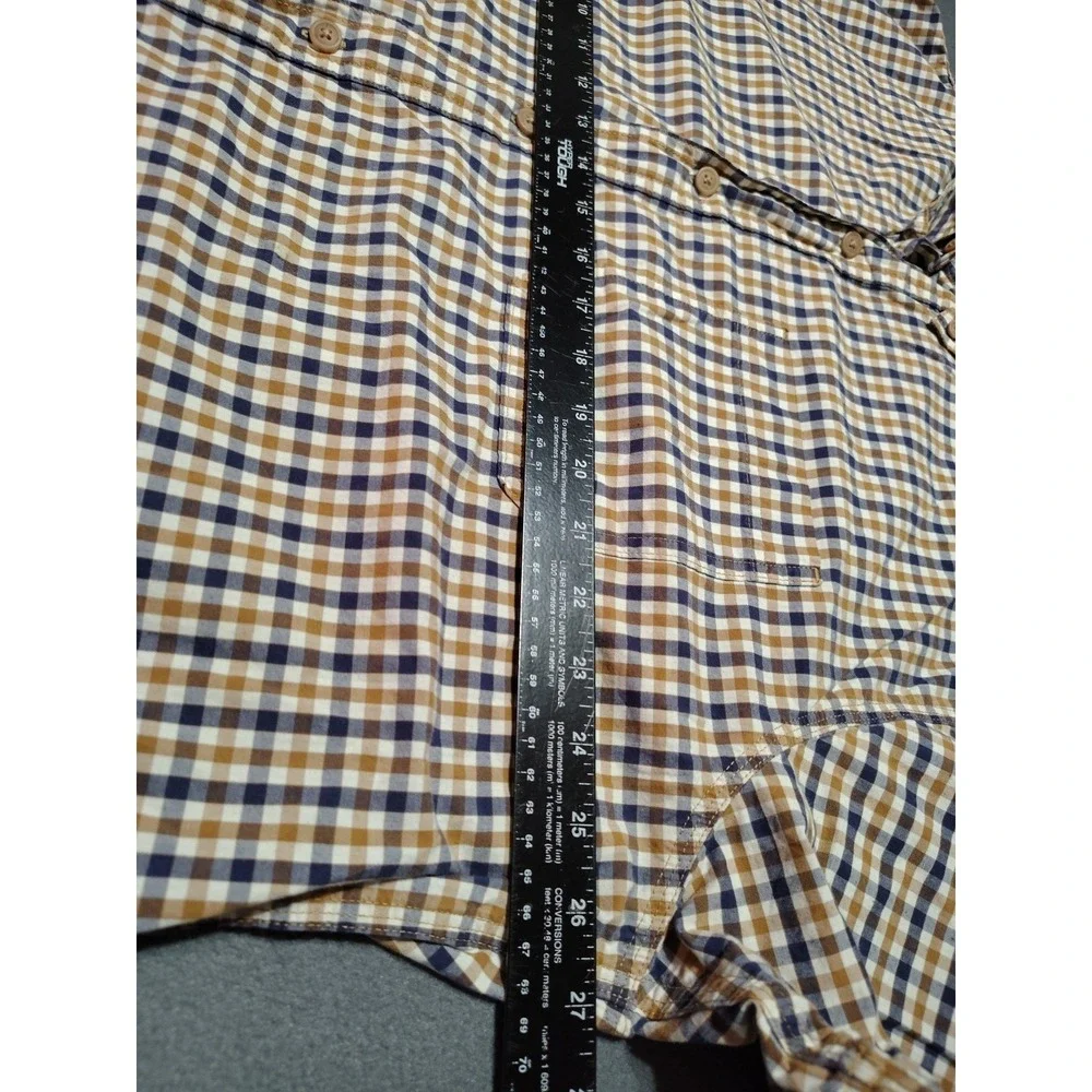 Blue Mountain‎ Shirt Men 2XL Brown Plaid Button Down Office Preppy Short Sleeve