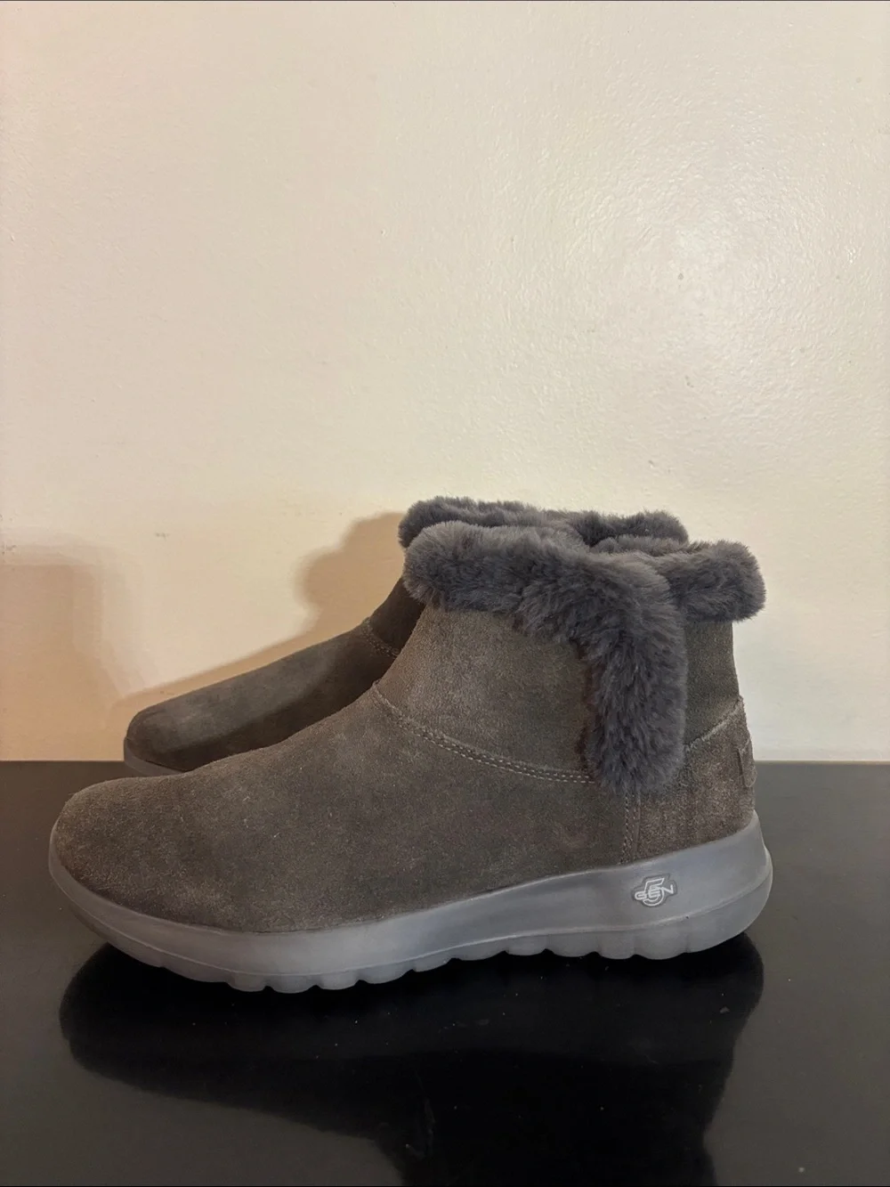 Skechers Gray Suede Faux‎ Fur Lined Ankle Boots