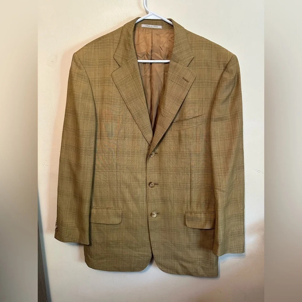 Ermenegildo Zegna Rayon‎ Sports Jacket Blazer Size 52  IT 40R Large Stripes Tan