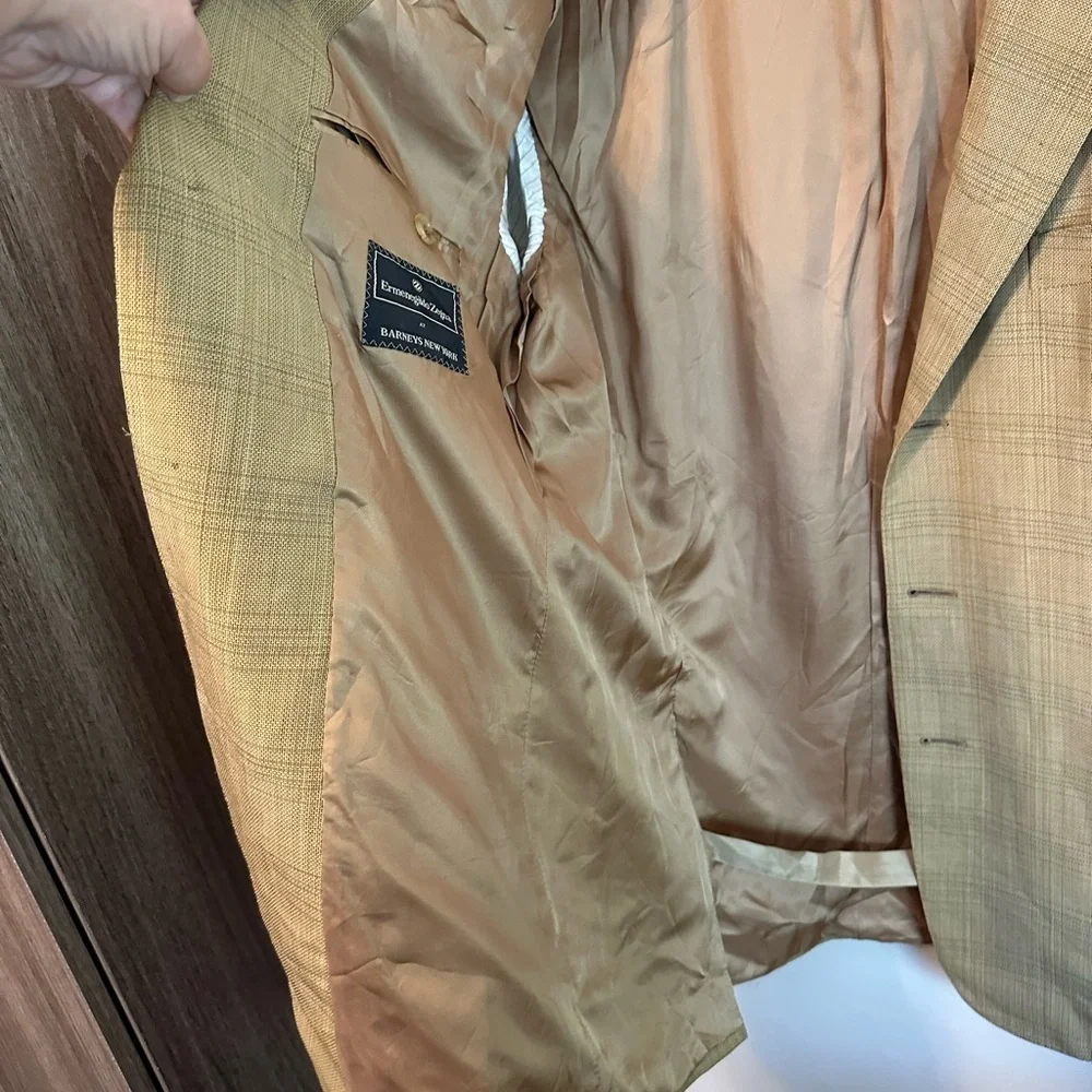 Ermenegildo Zegna Rayon‎ Sports Jacket Blazer Size 52  IT 40R Large Stripes Tan