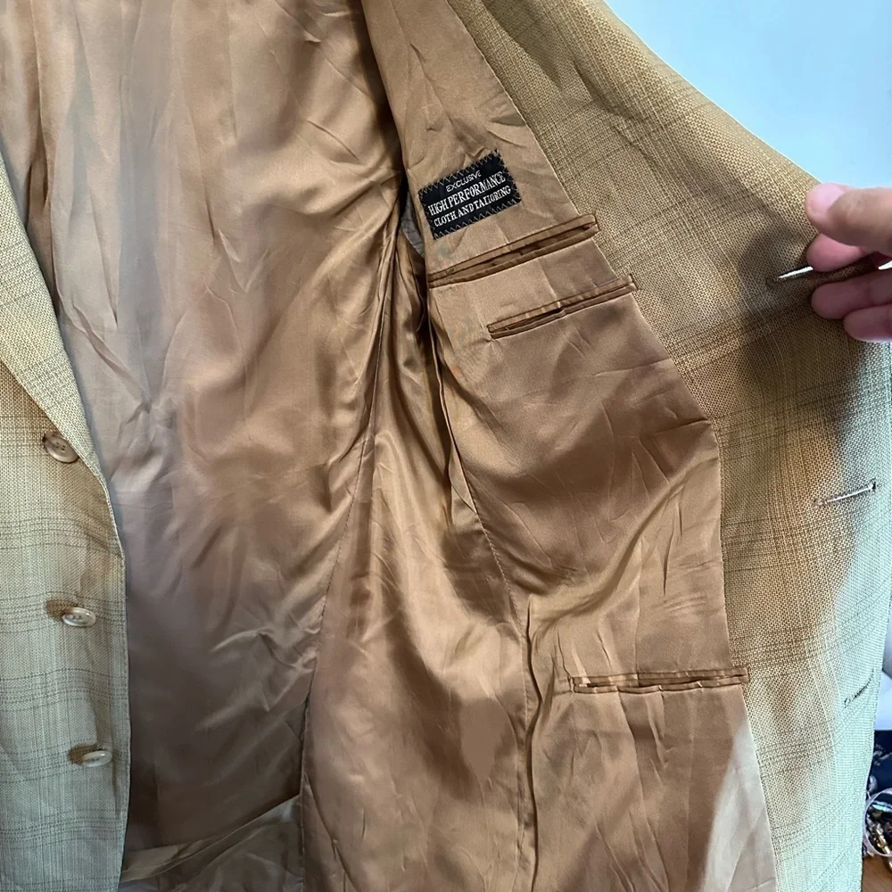 Ermenegildo Zegna Rayon‎ Sports Jacket Blazer Size 52  IT 40R Large Stripes Tan