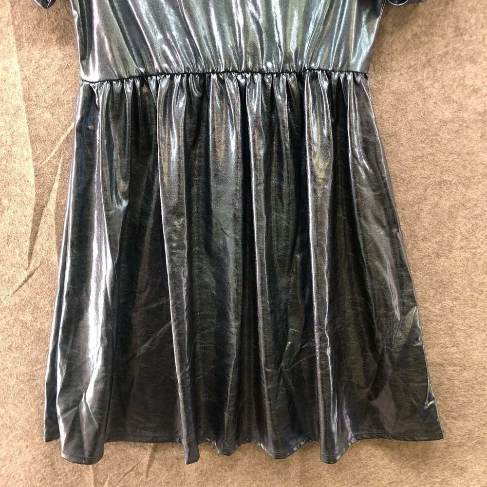 Wonder Nation Girls XL (14-16) Metallic Party Dress Teal Puff Sleeve‎ Midi