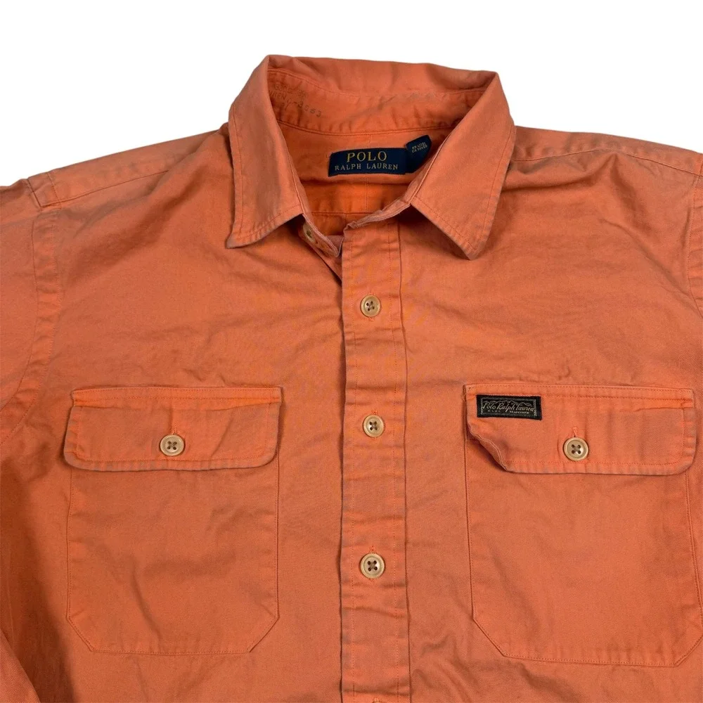 Polo Ralph Lauren Button Up Shirt Mens Large Orange‎ Long Sleeve Cotton Utility