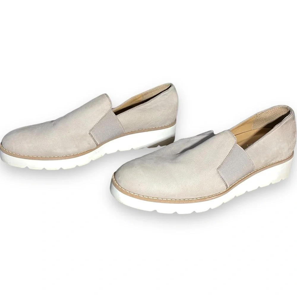 Franco Sarto Women's Size 8 Hailie 2 Gray Leather Wedge Chunky Sole Loafers Shoe