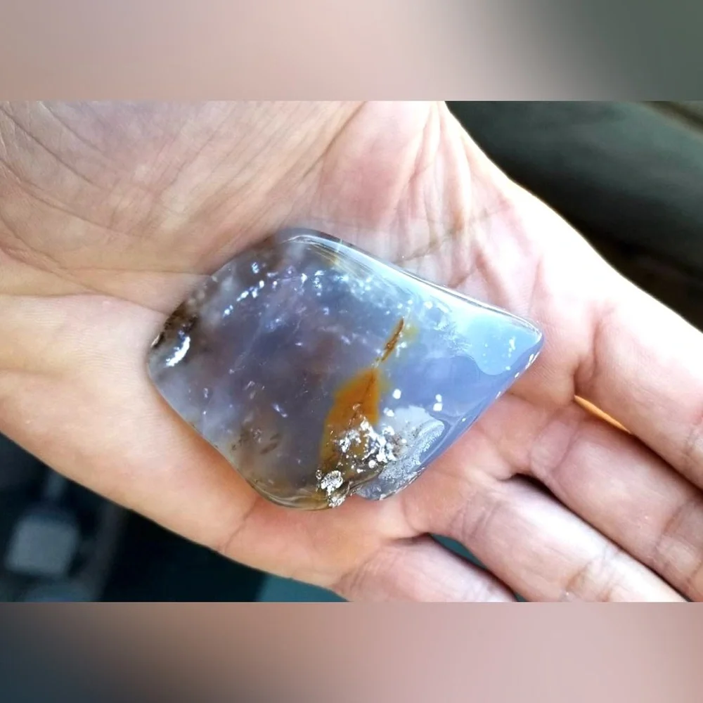 Rare Natural Montana Blue Agate With Brecciated Jasper Tumbled Stone‎ Crystal A+