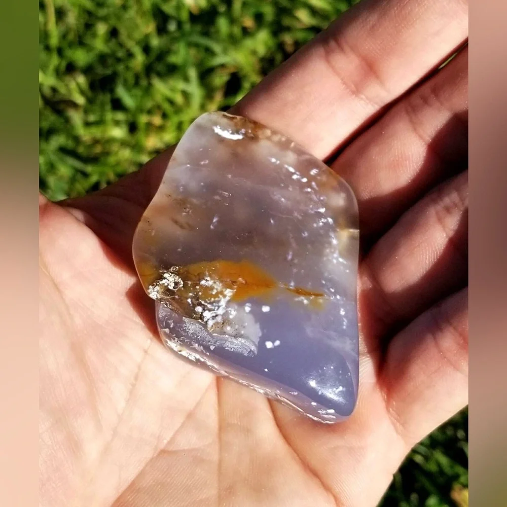 Rare Natural Montana Blue Agate With Brecciated Jasper Tumbled Stone‎ Crystal A+