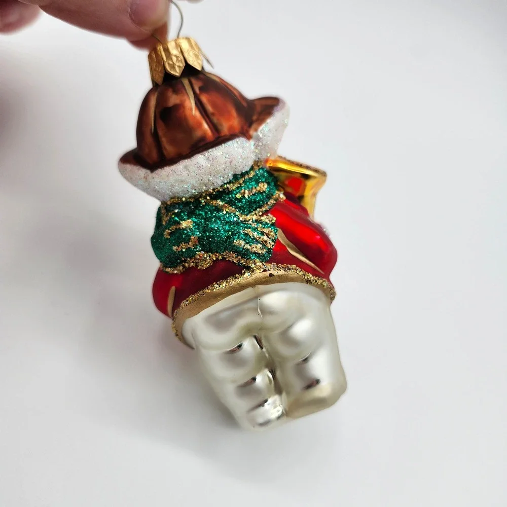 Glass Snowman Ornament with Bell and Red Jacket Glitter Christmas Tree‎ Decor