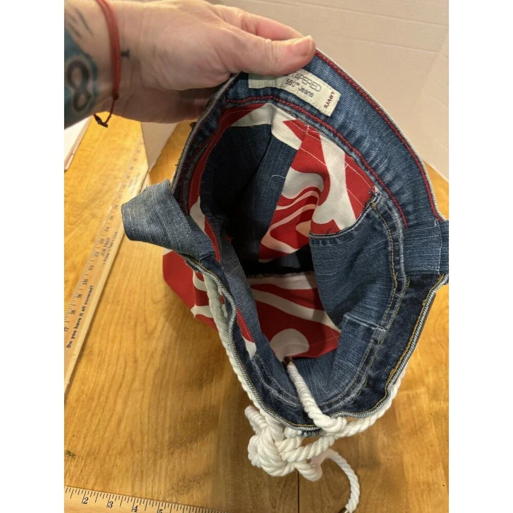Handmade Crossbody Purse Tote Levis Lauren Denim jeans RED & White Swirl RARE