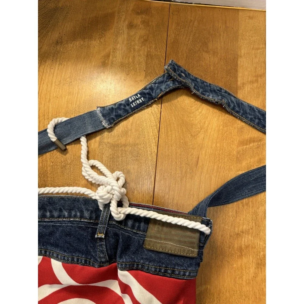 Handmade Crossbody Purse Tote Levis Lauren Denim jeans RED & White Swirl RARE