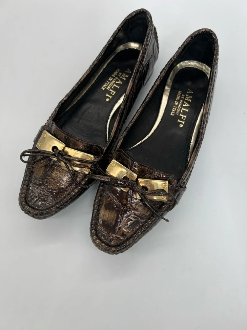 Amalfi Dark Brown Croc-Embossed Leather Loafers with Gold Accent